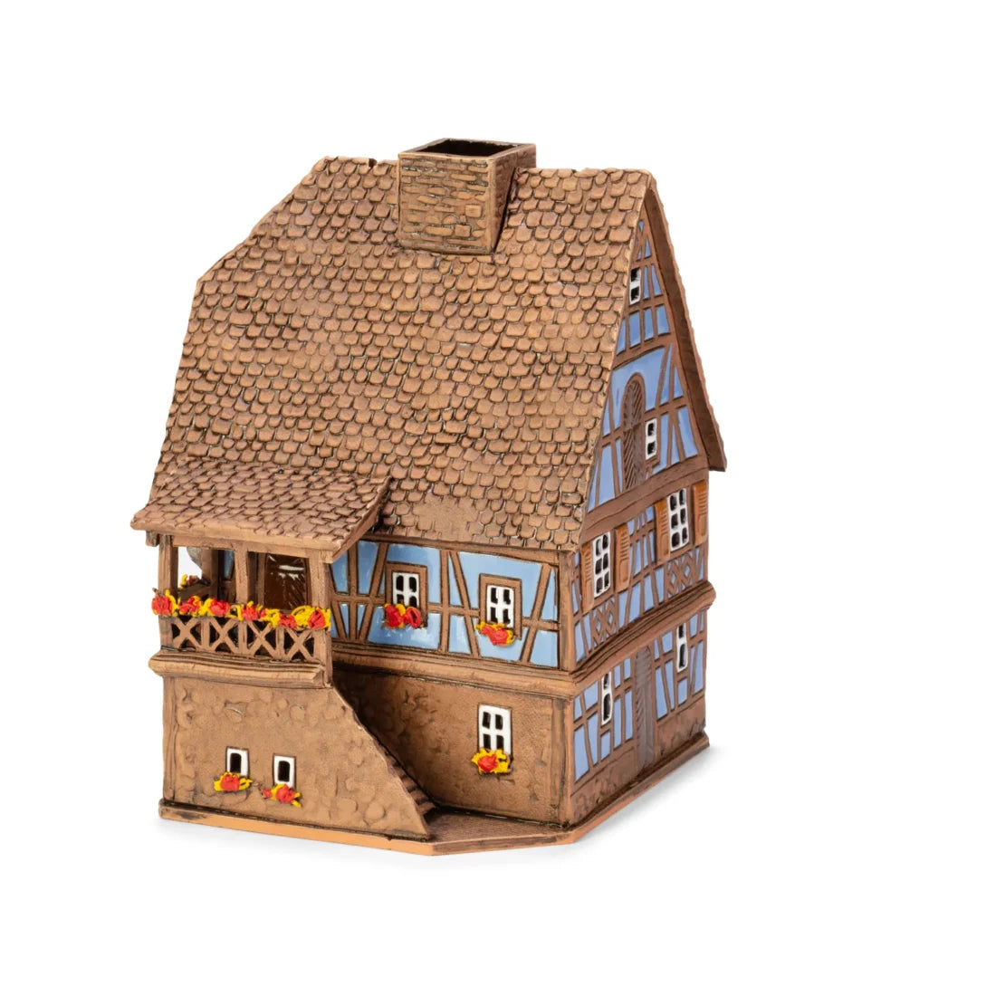 Brûle-parfum maison alsacienne en céramique, 18 cm