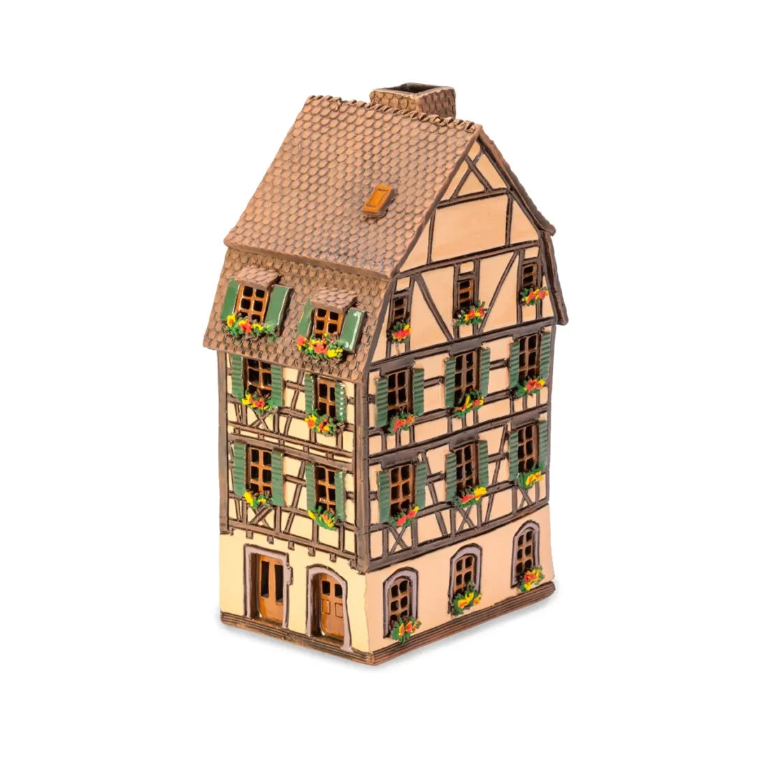 Brûle-parfum maison alsacienne (Colmar) en céramique, 17 cm