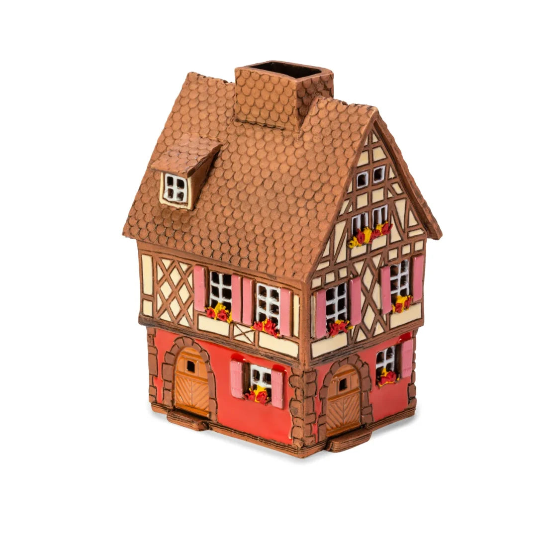 Brûle-parfum maison alsacienne en céramique, 14 cm