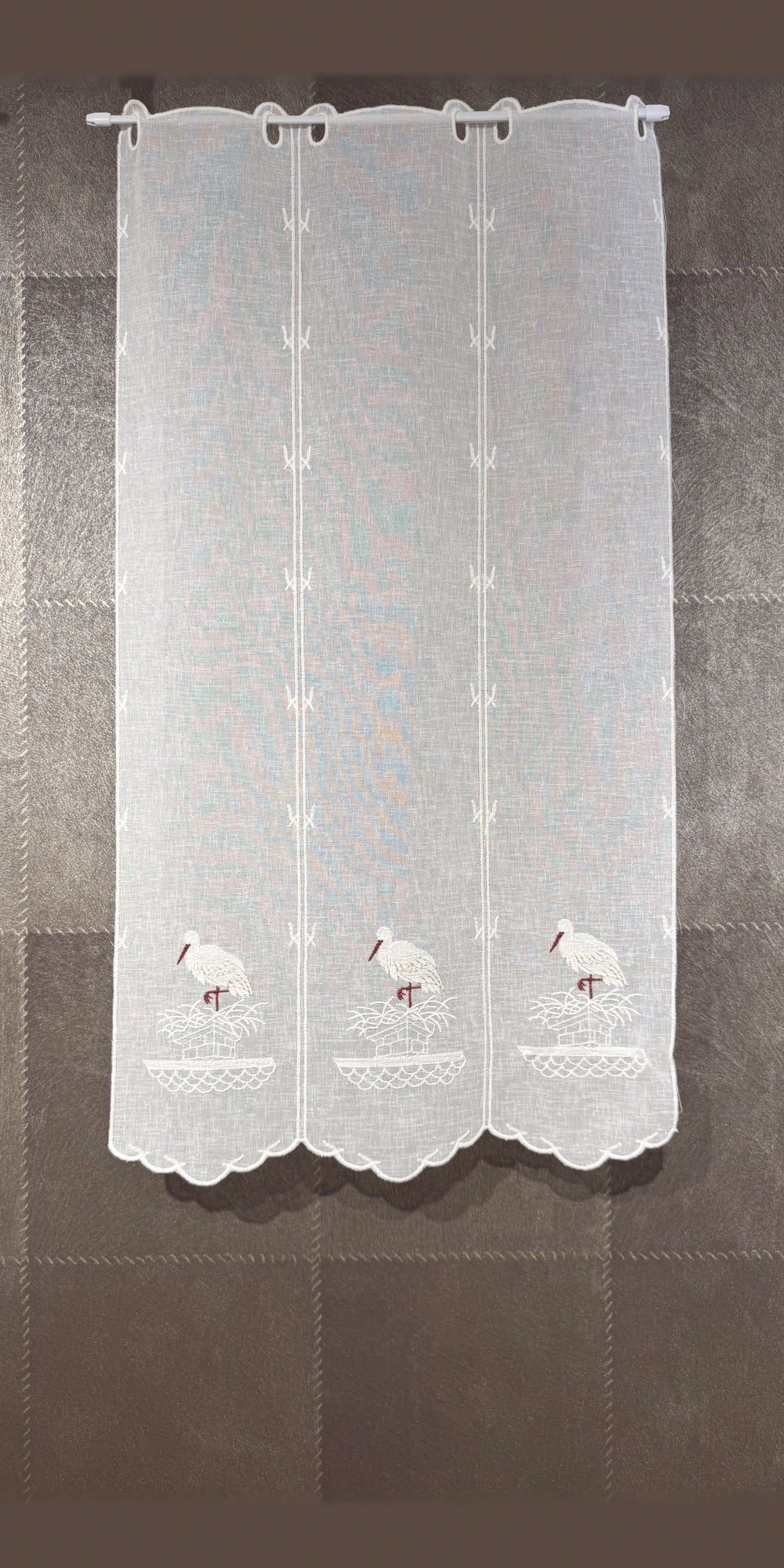 Brise-bise cigogne, hauteur 90 cm — voilage brodé fabriqué en France