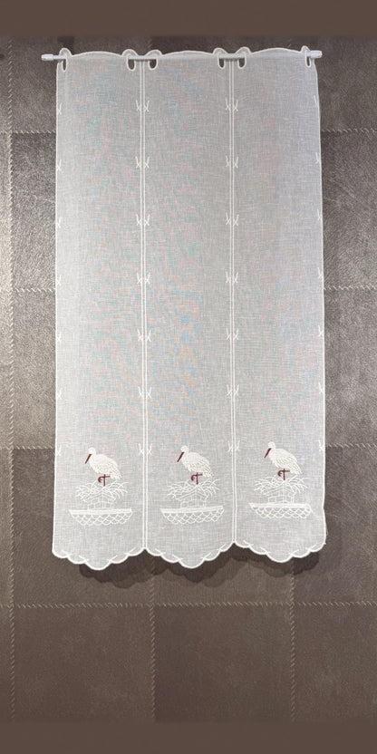 Brise-bise cigogne, hauteur 90 cm — voilage brodé fabriqué en France