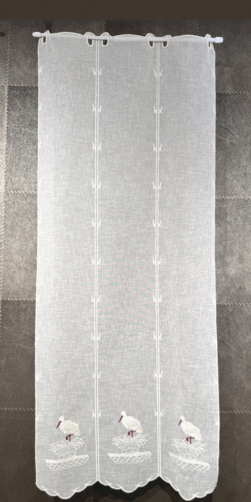 Brise-bise cigogne, hauteur 120 cm — voilage brodé fabriqué en France