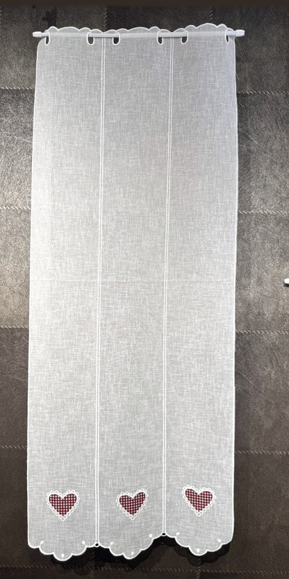Brise-bise cœur vichy rouge, hauteur 120 cm — voilage brodé fabriqué en France