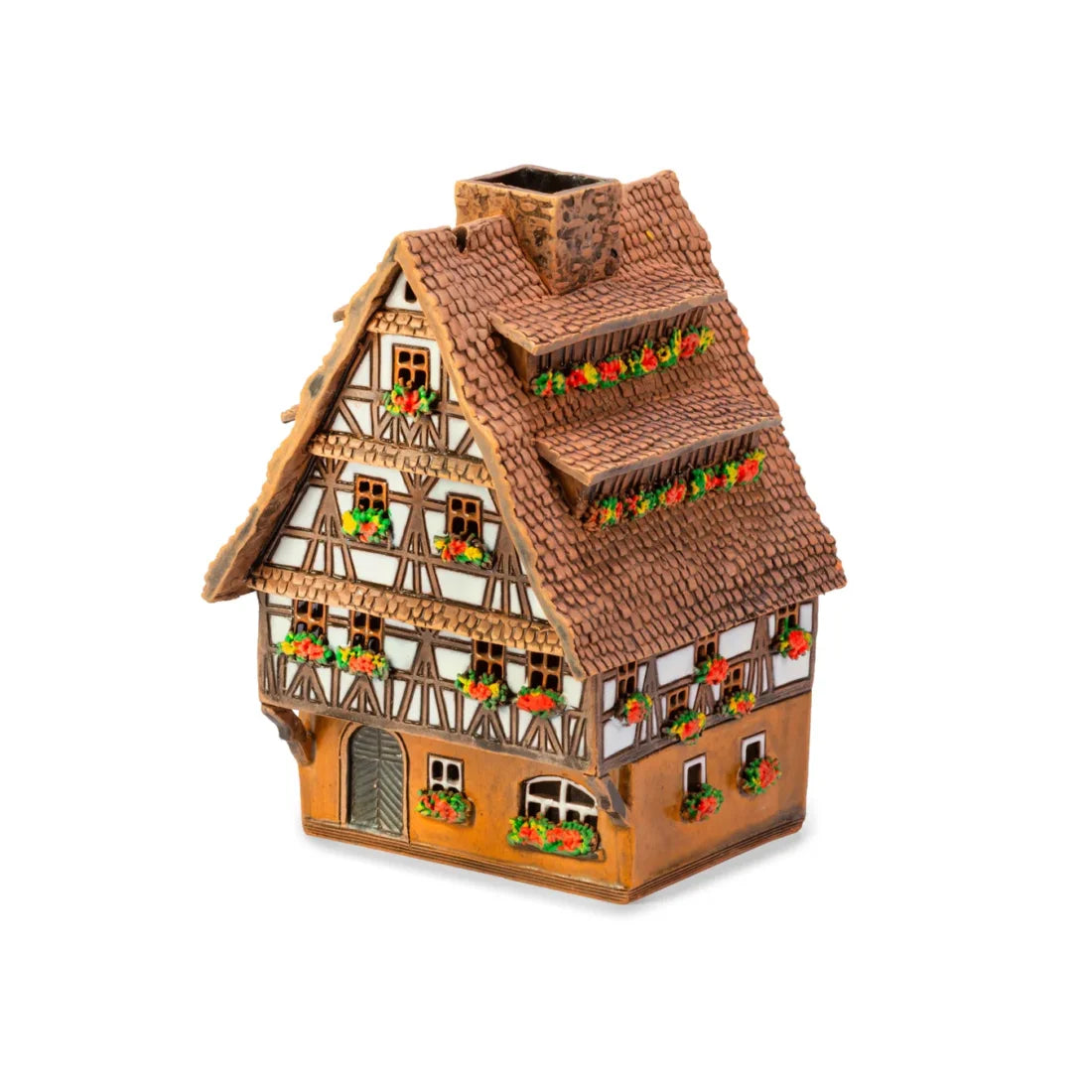 Brûle-parfum maison alsacienne en céramique, 14 cm