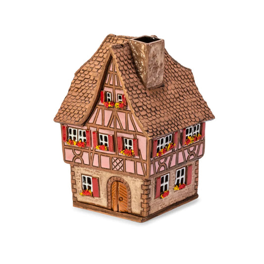 Brûle-parfum maison alsacienne en céramique, 16 cm