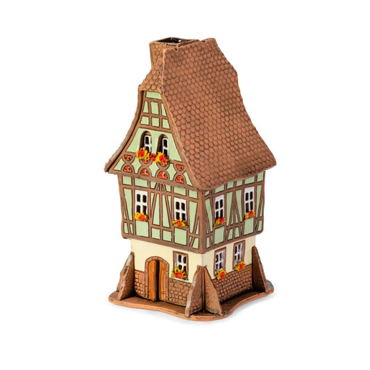 Brûle-parfum maison alsacienne en céramique, 18 cm