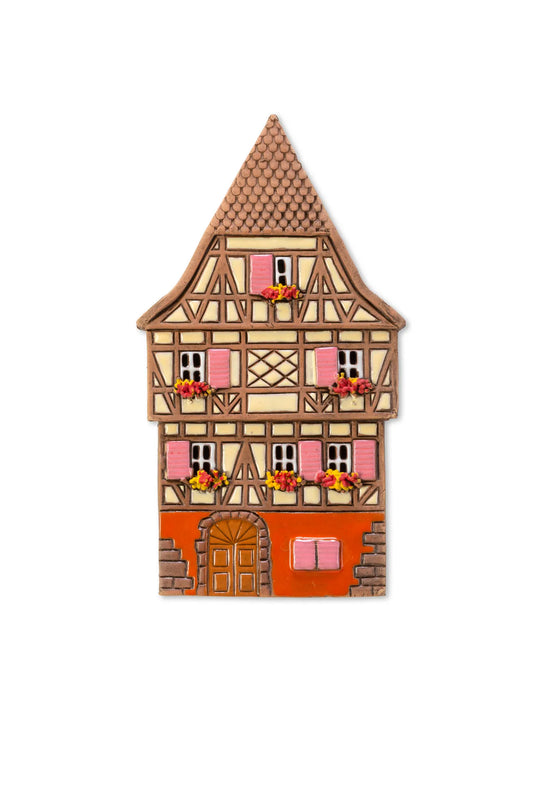 Brûle-parfum maison alsacienne en céramique, 16 cm