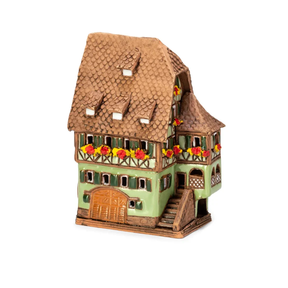 Casa alsaciana – 10 cm – cerámica pintada a mano — ALS 227 MINI