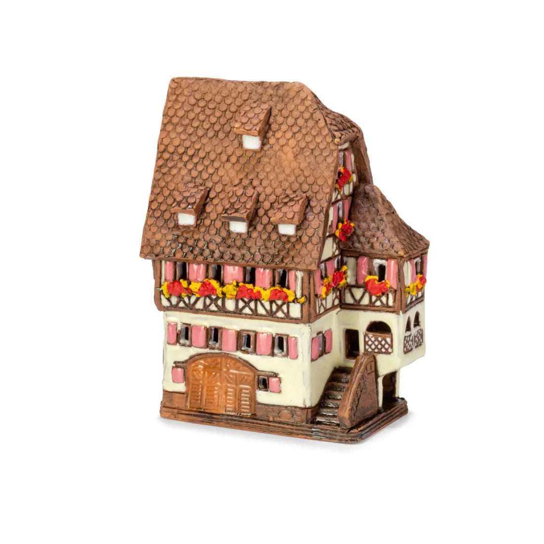 Casa alsaciana – 10 cm – cerámica pintada a mano — ALS 227 MINI