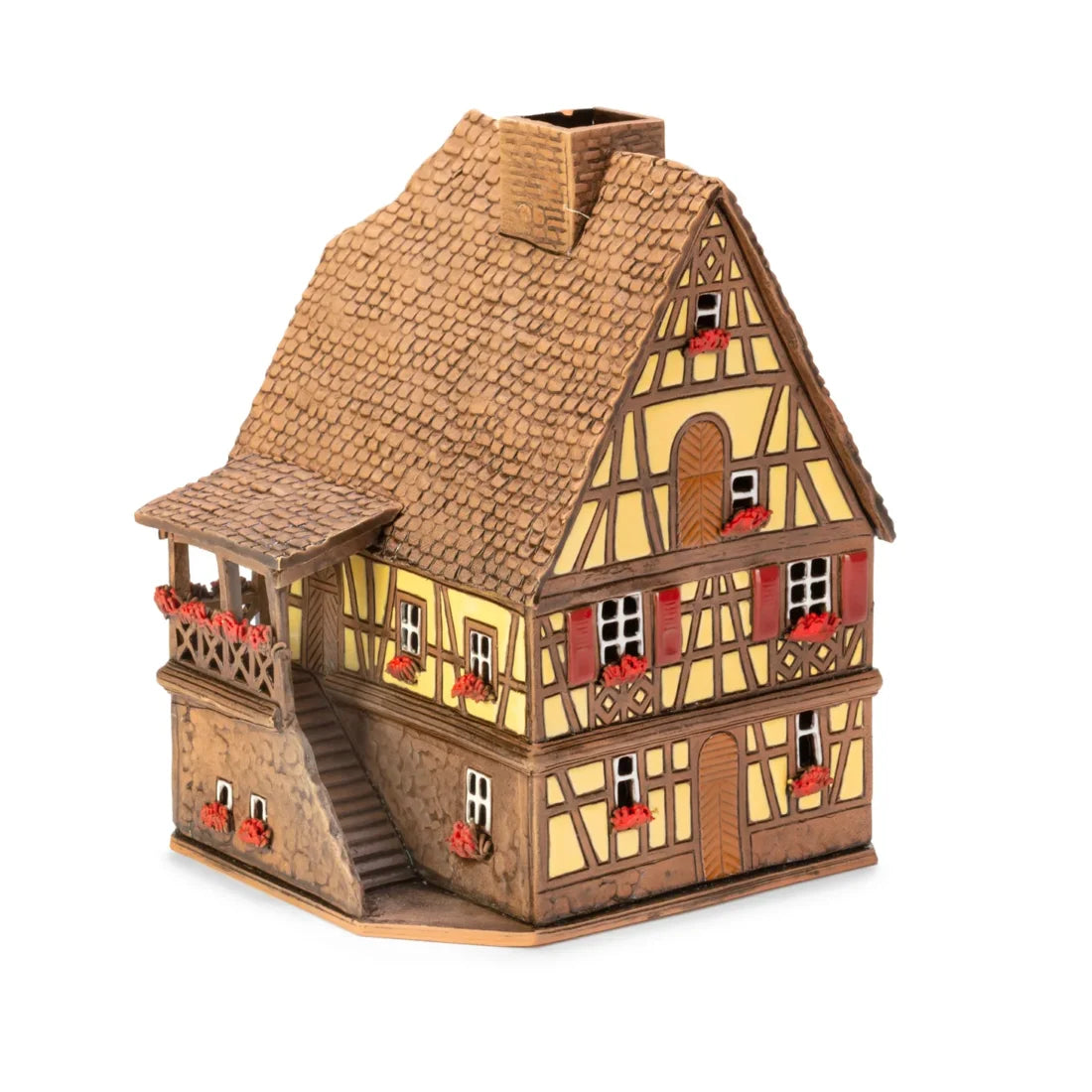 Brûle-parfum maison alsacienne en céramique, 18 cm