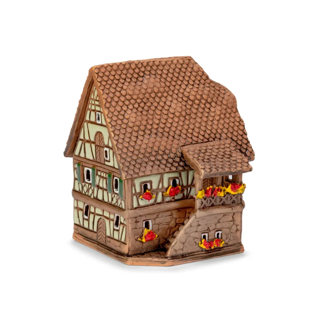 Casa alsaciana – 9 cm – cerámica pintada a mano — ALS 228 MINI
