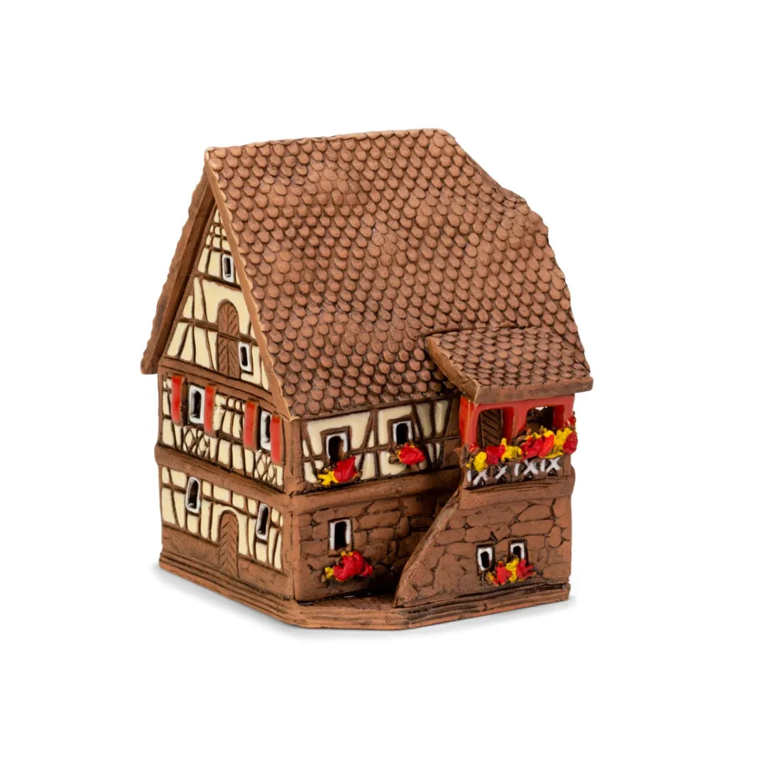 Casa alsaciana – 9 cm – cerámica pintada a mano — ALS 228 MINI