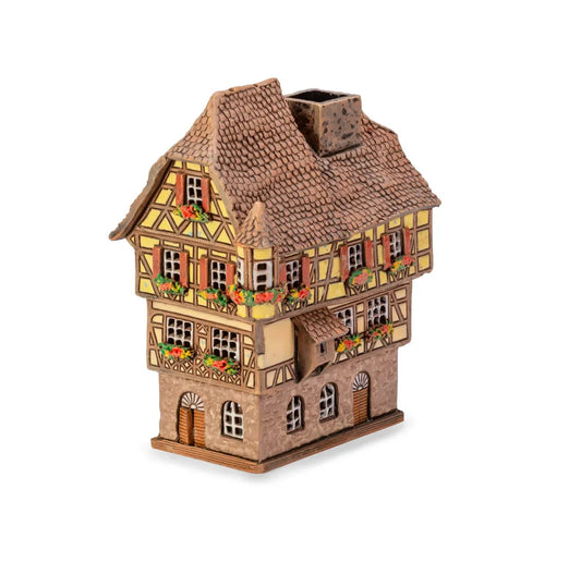 Brûle-parfum maison alsacienne en céramique, 14 cm