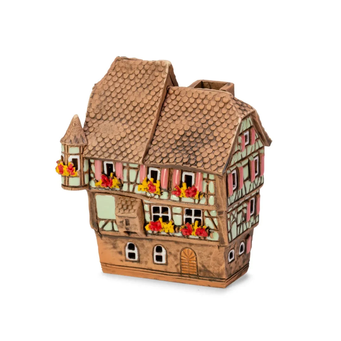 Casa alsaciana – 10 cm – cerámica pintada a mano — ALS 243 MINI