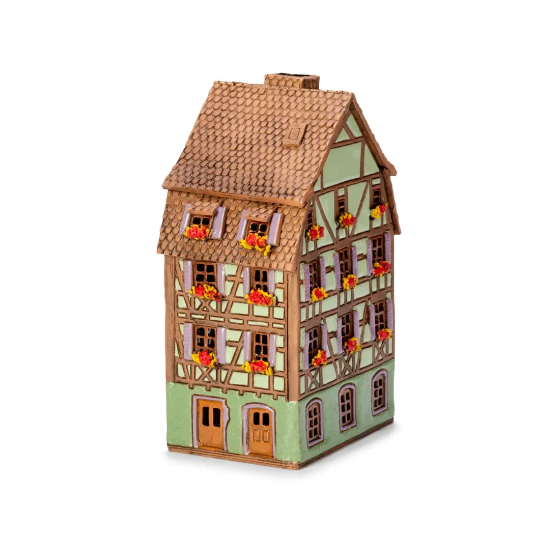 Brûle-parfum maison alsacienne (Colmar) en céramique, 17 cm
