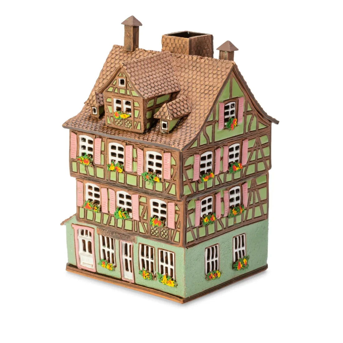 Brûle-parfum maison alsacienne (Colmar) en céramique, 19 cm