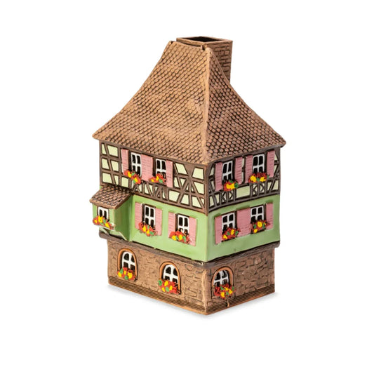 Brûle-parfum maison alsacienne en céramique, 15 cm