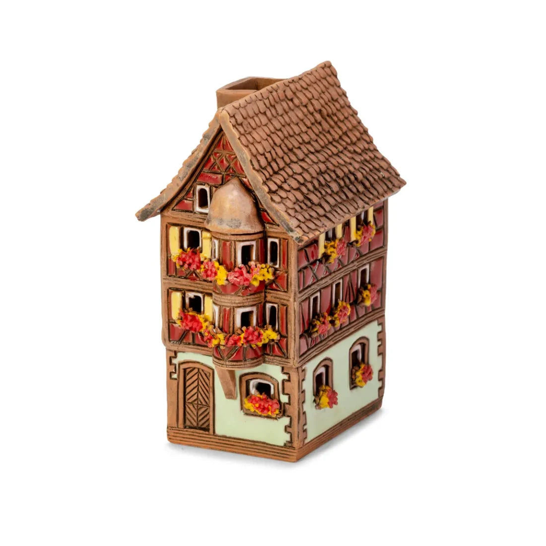 Brûle-encens maison alsacienne en céramique, 8,5 cm