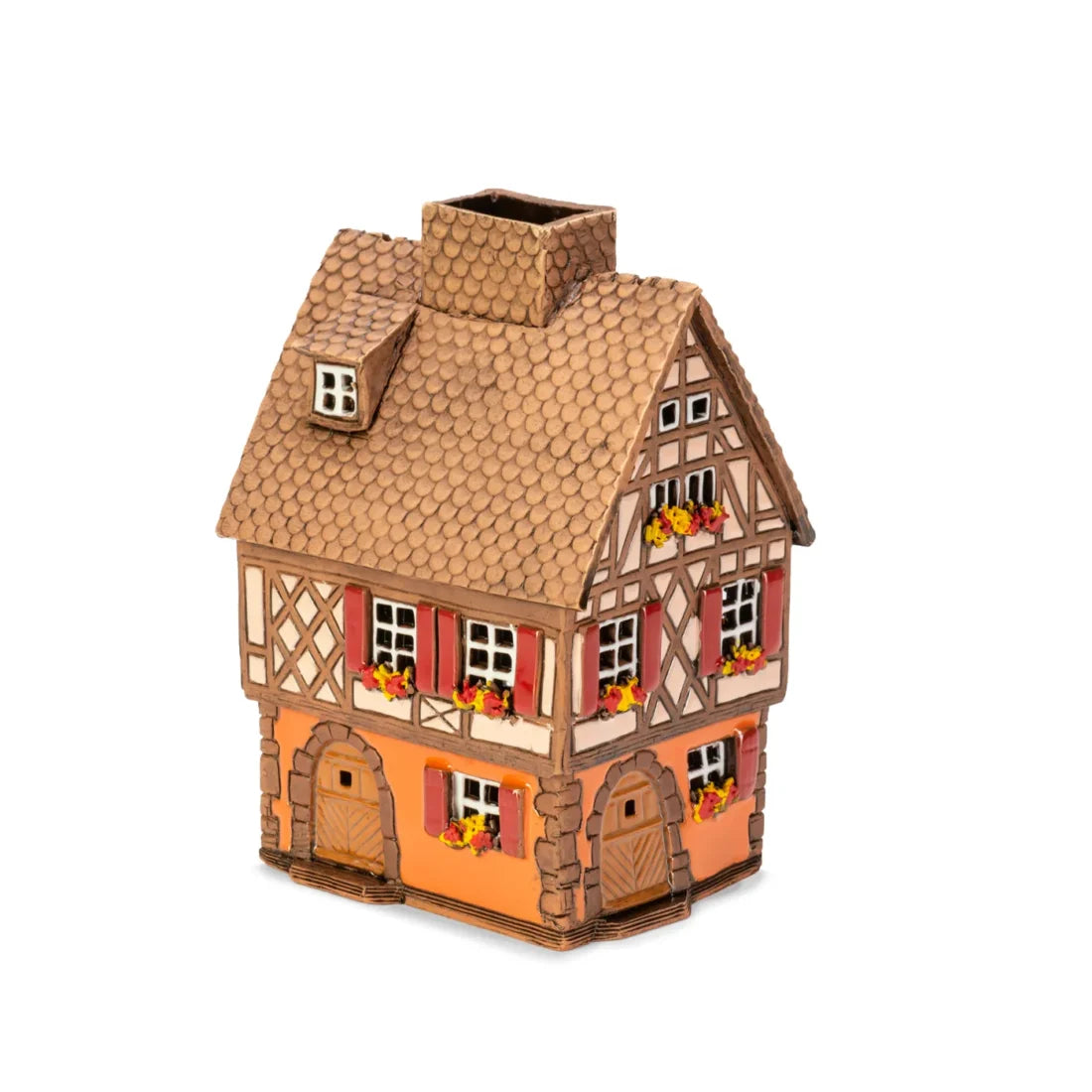Brûle-parfum maison alsacienne en céramique, 14 cm