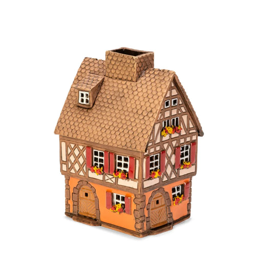 Brûle-parfum maison alsacienne en céramique, 14 cm