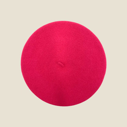 Béret basque français en laine mérinos, coloris fuchsia