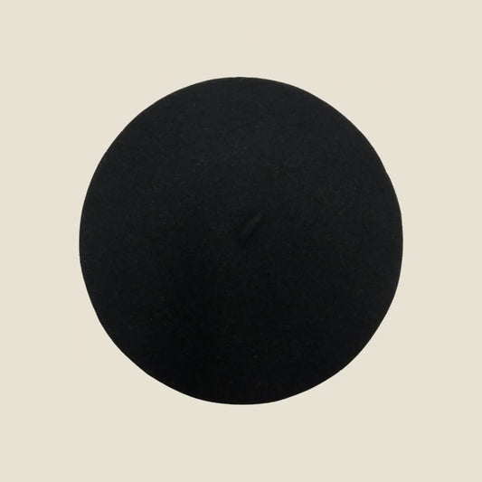 Béret basque français en laine mérinos, coloris noir